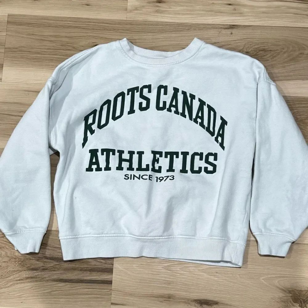 Roots Canada Athletics White Green Pullover Crewneck Sweatshirt Women’s XXS